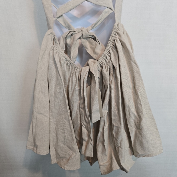 Meshki Loz Tie Back Linen Mini Dress In Natural L - Picture 14 of 16